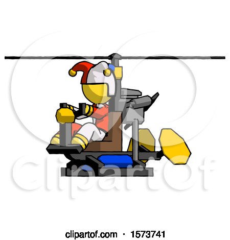 Yellow Jester Joker Man Flying in Gyrocopter Front Side Angle View by Leo Blanchette