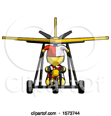 Yellow Jester Joker Man in Ultralight Aircraft Front View by Leo Blanchette