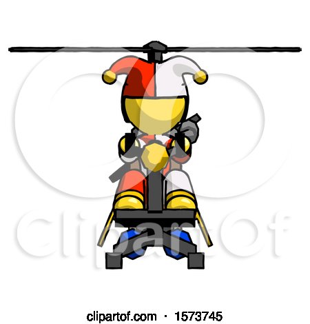 Yellow Jester Joker Man Flying in Gyrocopter Front View by Leo Blanchette