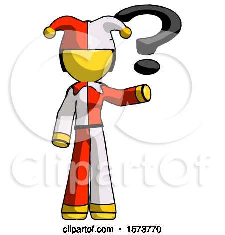 Yellow Jester Joker Man Holding Question Mark to Right by Leo Blanchette