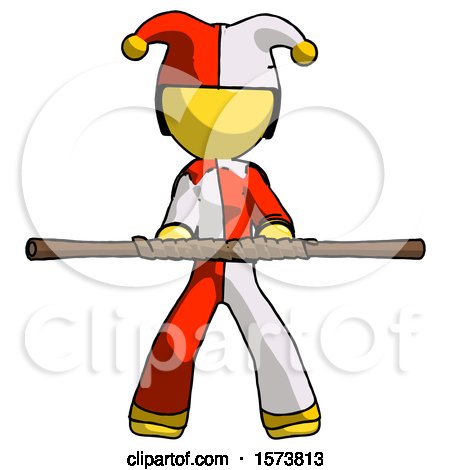 Yellow Jester Joker Man Bo Staff Kung Fu Defense Pose by Leo Blanchette