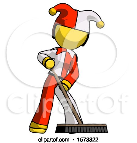 Yellow Jester Joker Man Cleaning Services Janitor Sweeping Floor with Push Broom by Leo Blanchette