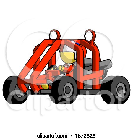 Yellow Jester Joker Man Riding Sports Buggy Side Angle View by Leo Blanchette