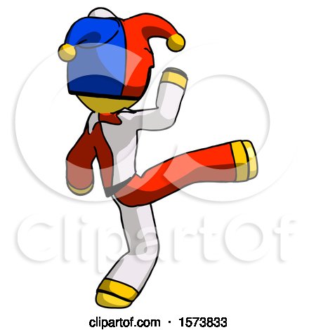 Yellow Jester Joker Man Kick Pose by Leo Blanchette