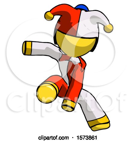 Yellow Jester Joker Man Action Hero Jump Pose by Leo Blanchette