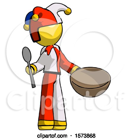 Yellow Jester Joker Man with Empty Bowl and Spoon Ready to Make Something by Leo Blanchette