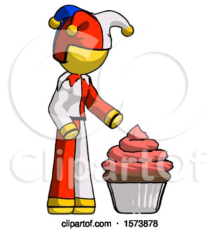 Yellow Jester Joker Man with Giant Cupcake Dessert by Leo Blanchette