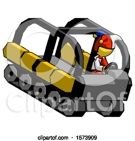 Yellow Jester Joker Man Driving Amphibious Tracked Vehicle Top Angle View by Leo Blanchette