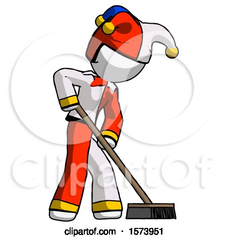White Jester Joker Man Cleaning Services Janitor Sweeping Side View by Leo Blanchette