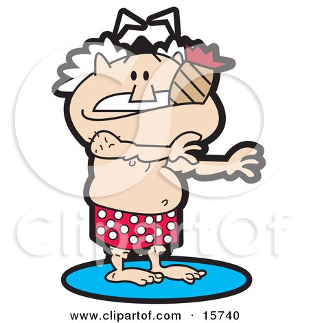 Short Old Man With White Hair, Wearing Red Boxers With Polka Dots And Smoking A Cigar Clipart Illustration by Andy Nortnik