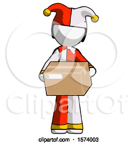 White Jester Joker Man Holding Box Sent or Arriving in Mail by Leo Blanchette