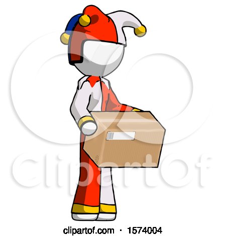 White Jester Joker Man Holding Package to Send or Recieve in Mail by Leo Blanchette