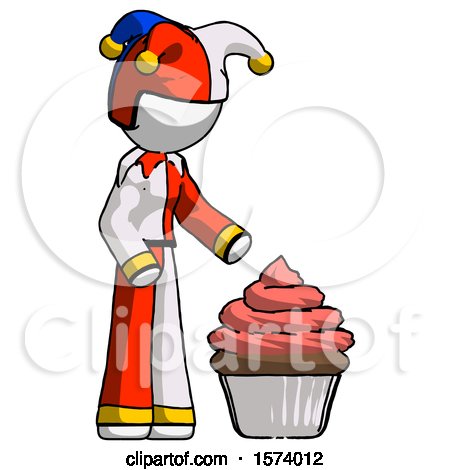 White Jester Joker Man with Giant Cupcake Dessert by Leo Blanchette