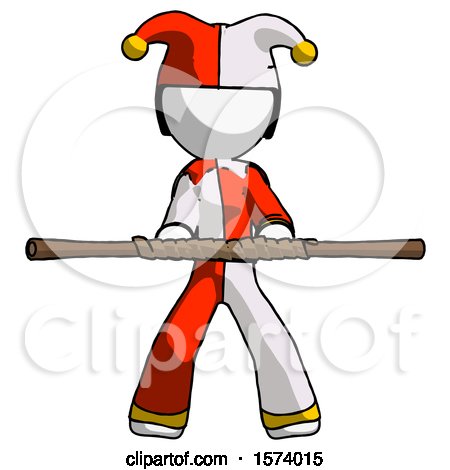 White Jester Joker Man Bo Staff Kung Fu Defense Pose by Leo Blanchette
