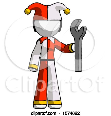 White Jester Joker Man Holding Wrench Ready to Repair or Work by Leo Blanchette