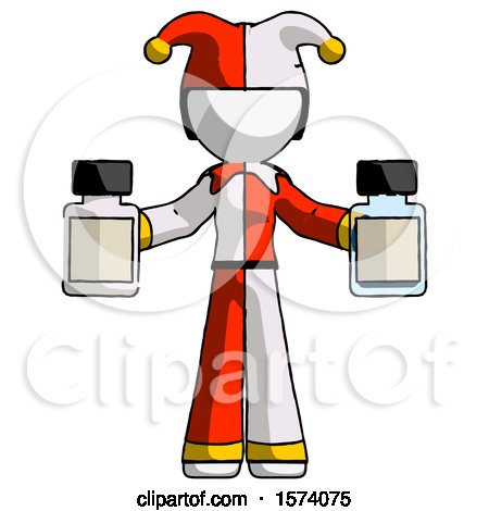 White Jester Joker Man Holding Two Medicine Bottles by Leo Blanchette