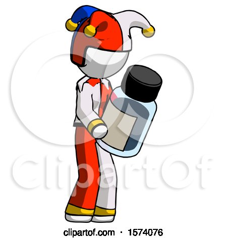 White Jester Joker Man Holding Glass Medicine Bottle by Leo Blanchette