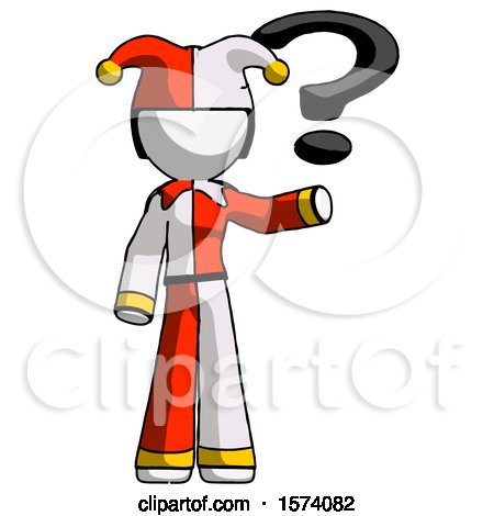 White Jester Joker Man Holding Question Mark to Right by Leo Blanchette