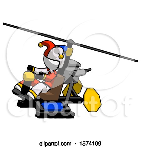 White Jester Joker Man Flying in Gyrocopter Front Side Angle Top View by Leo Blanchette