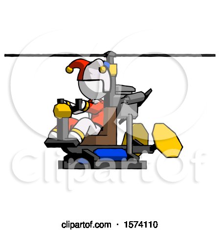 White Jester Joker Man Flying in Gyrocopter Front Side Angle View by Leo Blanchette
