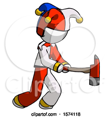 White Jester Joker Man with Ax Hitting, Striking, or Chopping by Leo Blanchette