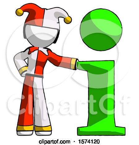White Jester Joker Man with Info Symbol Leaning up Against It by Leo Blanchette