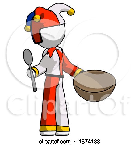 White Jester Joker Man with Empty Bowl and Spoon Ready to Make Something by Leo Blanchette