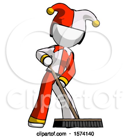 White Jester Joker Man Cleaning Services Janitor Sweeping Floor with Push Broom by Leo Blanchette