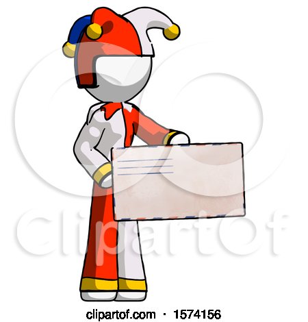 White Jester Joker Man Presenting Large Envelope by Leo Blanchette