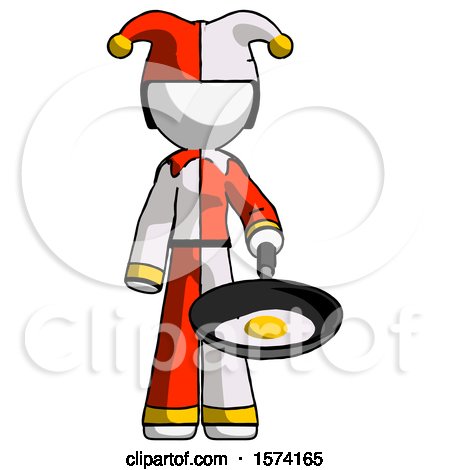 White Jester Joker Man Frying Egg in Pan or Wok by Leo Blanchette