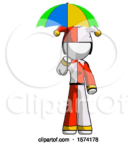 White Jester Joker Man Holding Umbrella Rainbow Colored by Leo Blanchette