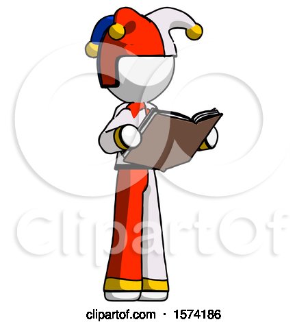 White Jester Joker Man Reading Book While Standing up Facing Away by Leo Blanchette