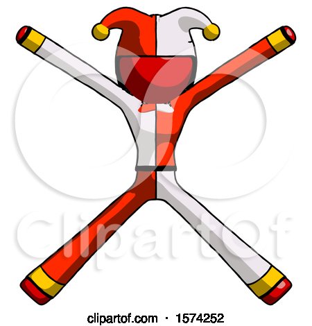 Red Jester Joker Man with Arms and Legs Stretched out by Leo Blanchette