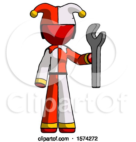 Red Jester Joker Man Holding Wrench Ready to Repair or Work by Leo Blanchette