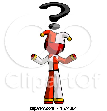 Red Jester Joker Man with Question Mark Above Head, Confused by Leo Blanchette