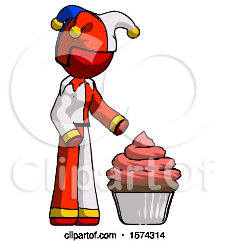 Red Jester Joker Man with Giant Cupcake Dessert by Leo Blanchette