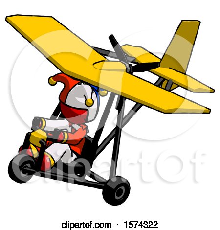 Red Jester Joker Man in Ultralight Aircraft Top Side View by Leo Blanchette