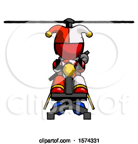 Red Jester Joker Man Flying in Gyrocopter Front View by Leo Blanchette