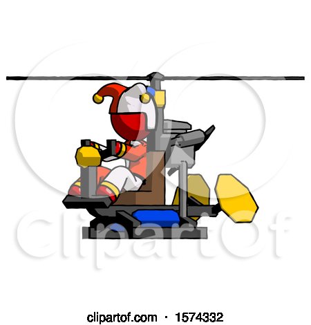 Red Jester Joker Man Flying in Gyrocopter Front Side Angle View by Leo Blanchette