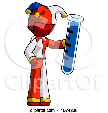 Red Jester Joker Man Holding Large Test Tube by Leo Blanchette