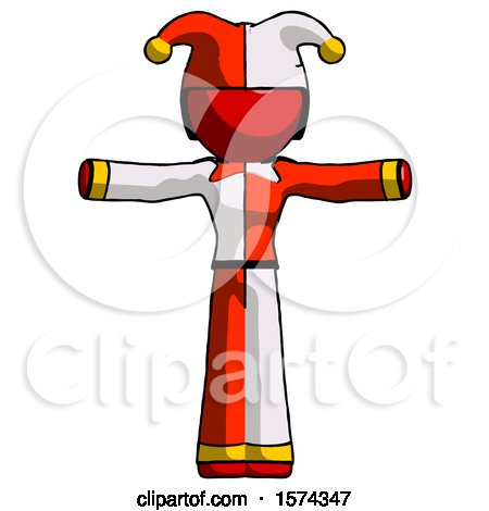 Red Jester Joker Man T-Pose Arms up Standing by Leo Blanchette