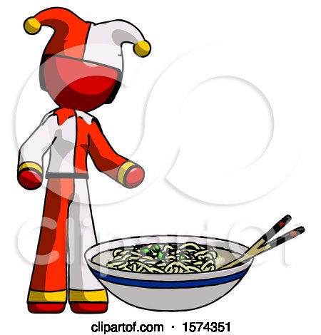 Red Jester Joker Man and Noodle Bowl, Giant Soup Restaraunt Concept by Leo Blanchette