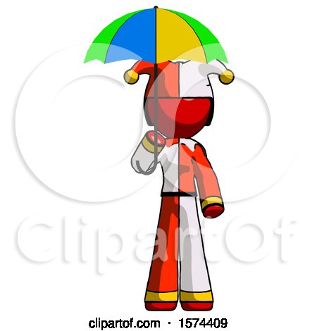 Red Jester Joker Man Holding Umbrella Rainbow Colored by Leo Blanchette