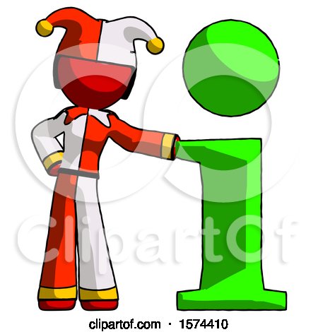 Red Jester Joker Man with Info Symbol Leaning up Against It by Leo Blanchette