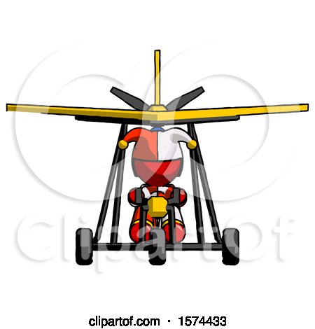 Red Jester Joker Man in Ultralight Aircraft Front View by Leo Blanchette