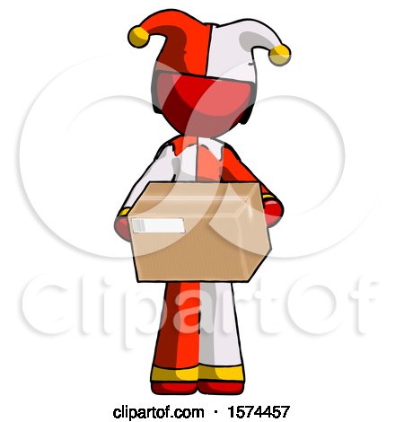Red Jester Joker Man Holding Box Sent or Arriving in Mail by Leo Blanchette