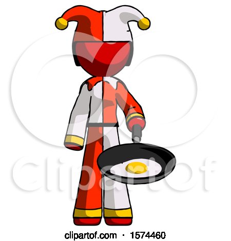 Red Jester Joker Man Frying Egg in Pan or Wok by Leo Blanchette