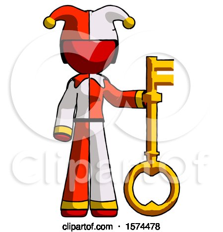 Red Jester Joker Man Holding Key Made of Gold by Leo Blanchette