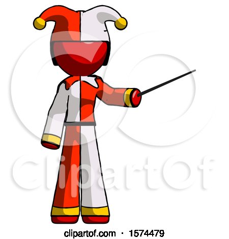Red Jester Joker Man Teacher or Conductor with Stick or Baton Directing by Leo Blanchette