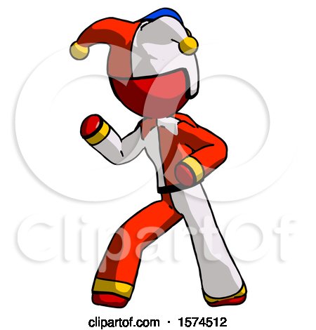 Red Jester Joker Man Martial Arts Defense Pose Left by Leo Blanchette
